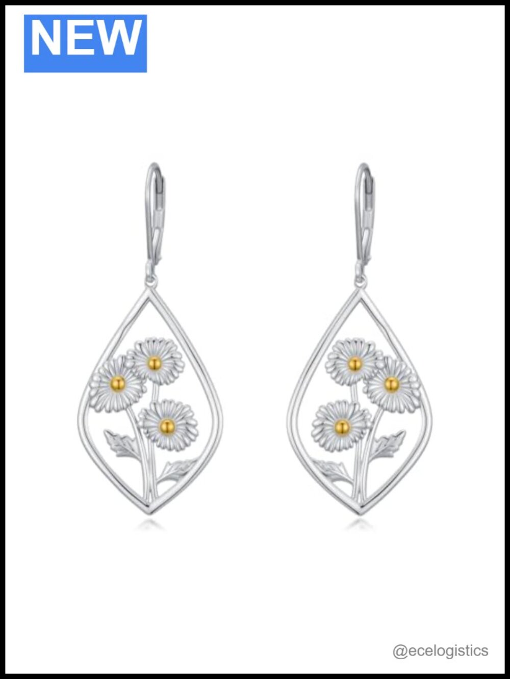 Flower Dangle Drop Earrings Sterling Silver Daisy Sunflower Orchid Rose